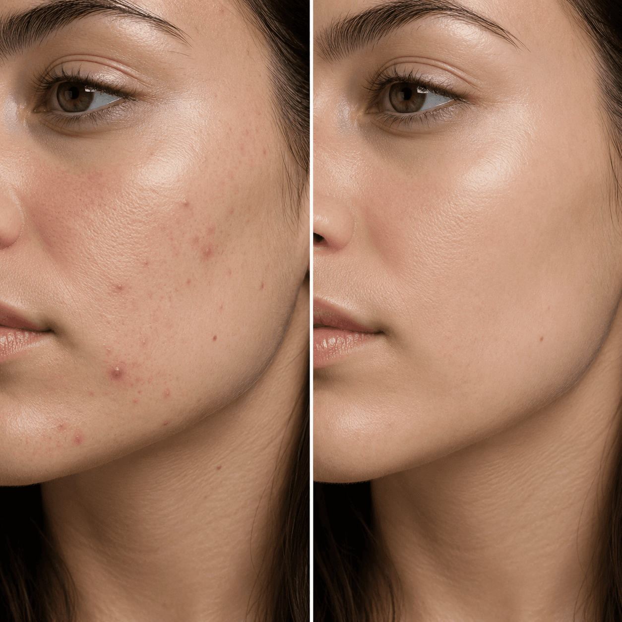 Before · After — Acne & texture